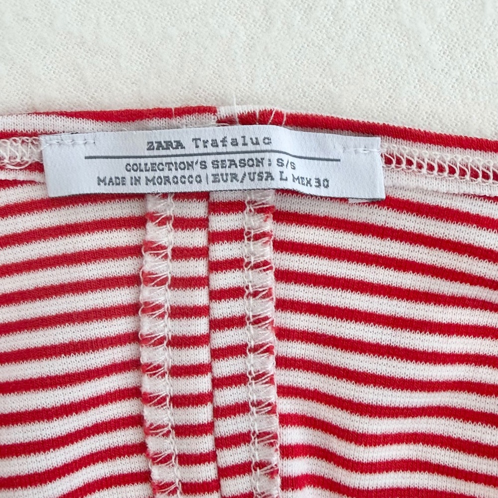Zara Trafaluc 2010's Classic Midi Dress Bodycon Red White Striped Nautical L - Picture 2 of 11